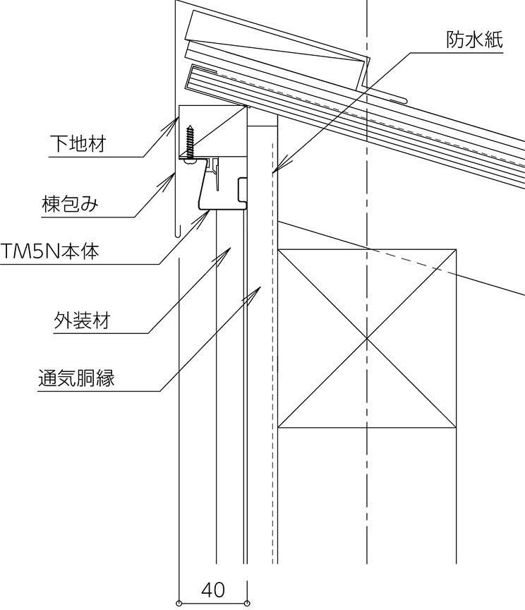 板金破風 片流れ屋根頂部(軒ゼロ)